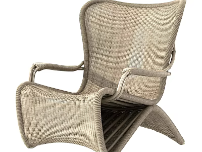 Handwoven Beige Leisure Chair With Modern Design Comfortable Armrests And Sturdy Structure 3d model