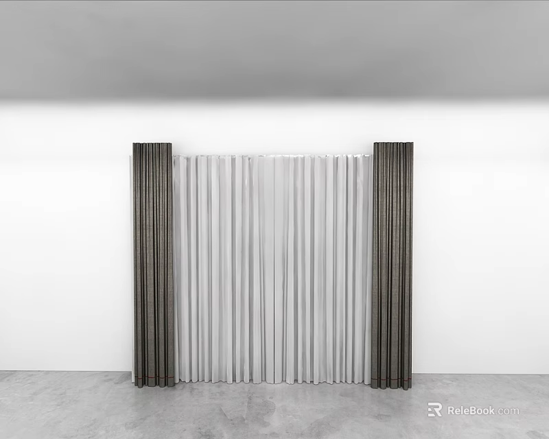 Modern Grey And White Curtain Design With Pleated Linen Fabric For Window Decoration 3d model 