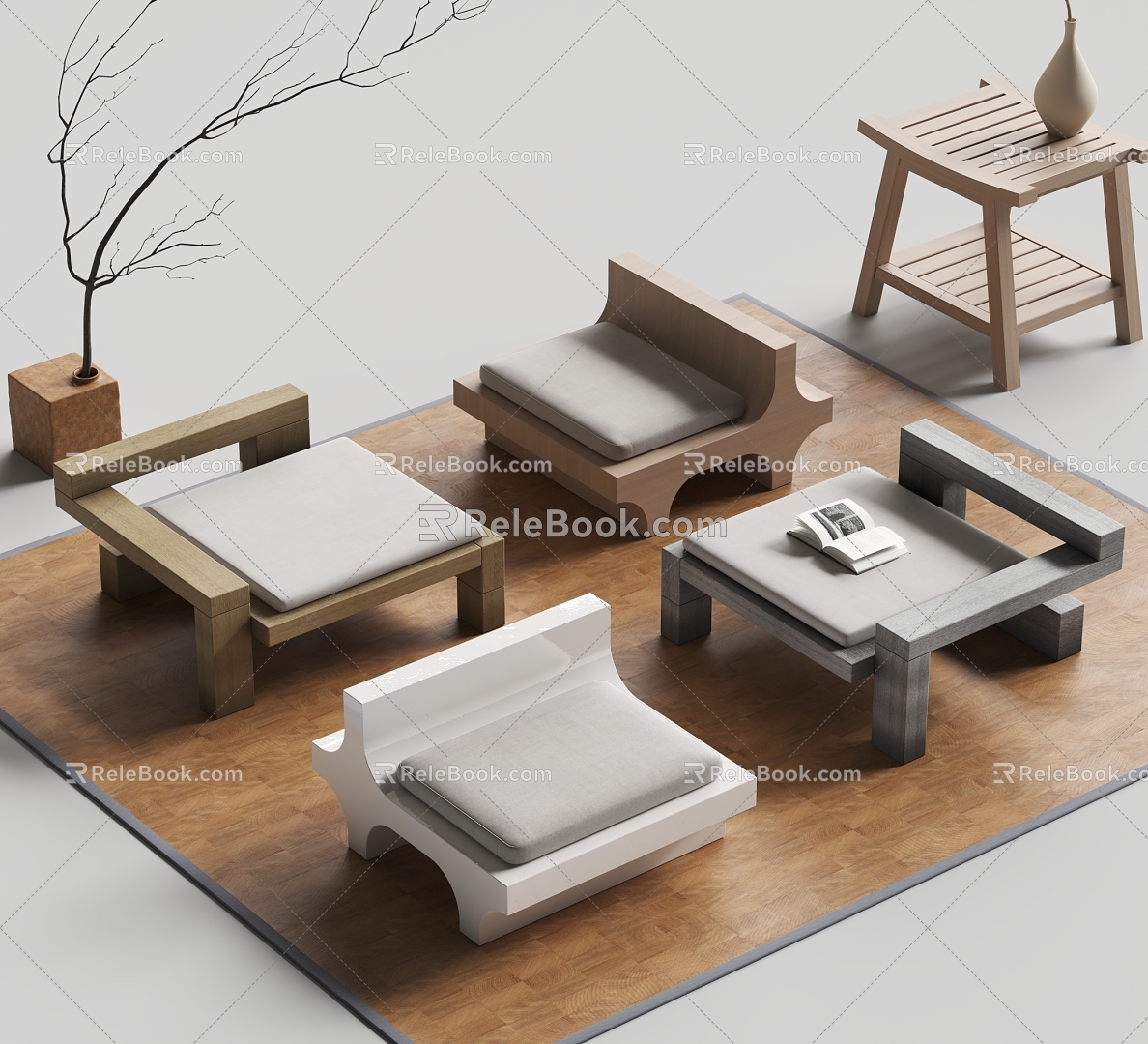 Antique Seat Tea Seat Cushion 3d model