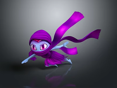 Cute Purple Hooded Cartoon Character With Flowing Scarf In Flying Pose 3d model