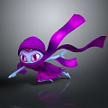 Cute Purple Hooded Cartoon Character With Flowing Scarf In Flying Pose