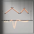 Modern Multiple Hanging Pendant Light Design With Orange Neon Curves And Geometric Triangle Shapes