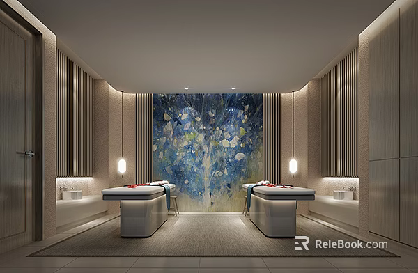 Luxurious SPA Interior Design With Massage Beds And Abstract Wall Art 3d model 