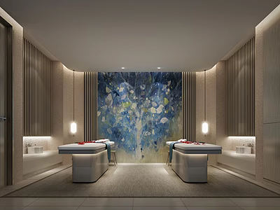 Luxurious SPA Interior Design With Massage Beds And Abstract Wall Art 3d model