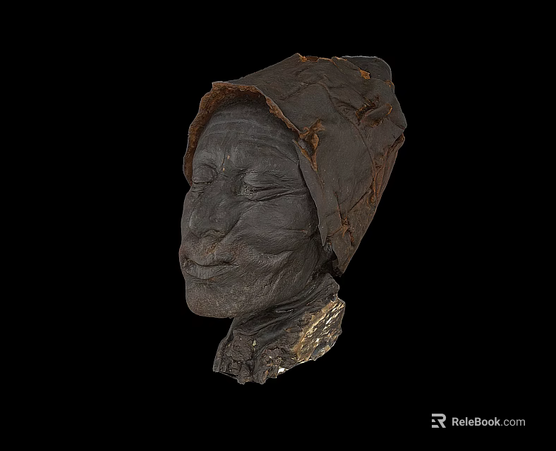 Game Movie Character Sculpture Head Featuring Hooded Stone Texture And Calm Facial Expression 3d model 