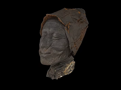 Game Movie Character Sculpture Head Featuring Hooded Stone Texture And Calm Facial Expression 3d model