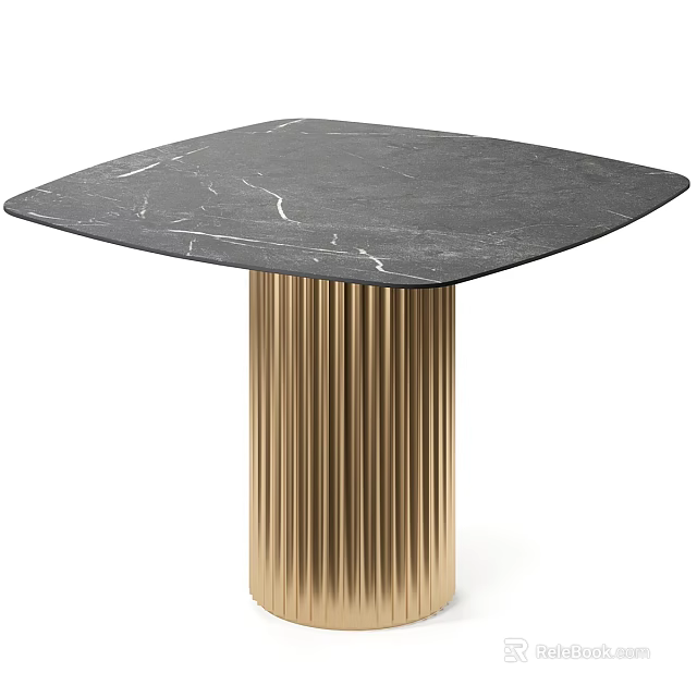 Elegant Modern Dining Table With Black Marble Top And Golden Fluted Legs 3d model