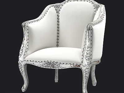 Classic Style White Upholstered Leisure Chair With Carved Armrests Rivet Details And Ornate Leg Design 3d model