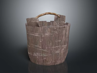Decorative Ornament Set Wooden Bucket With Woven Handle For Rustic Home Decor 3d model