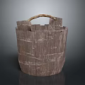 Decorative Ornament Set Wooden Bucket With Woven Handle For Rustic Home Decor