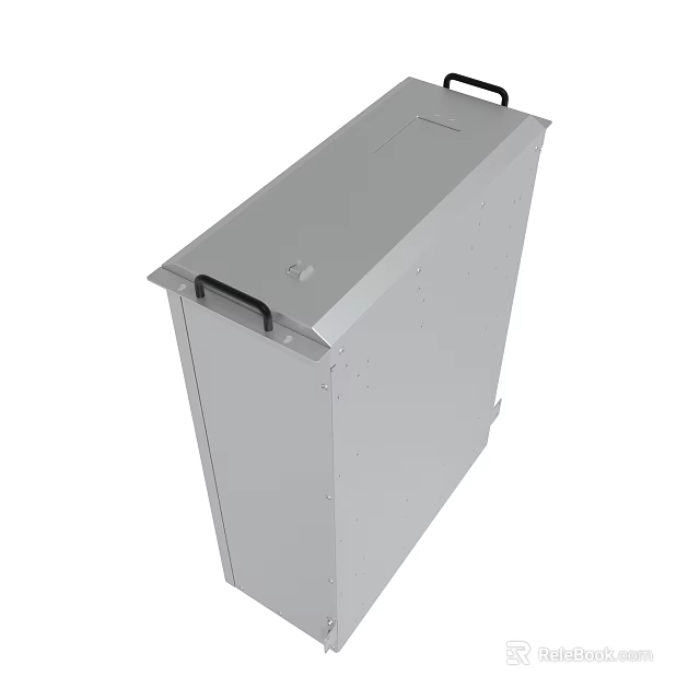 Sturdy Gray Industrial Metal Box With Black Handles And Secure Lid 3d model 