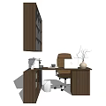 Modern Office Desk With Wall Mounted Shelves Office Chair Printer And Laptop