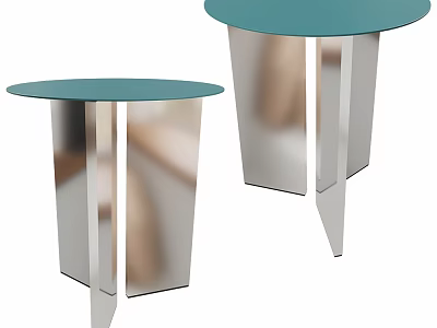 Modern Minimalist Side Tables With Blue Round Top And Silver Metal Legs 3d model