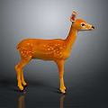 Orange Fawn with White Spots Standing on Dark Background with Reflection
