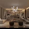 Modern Private Box Interior Design With Comfortable Sofa Round Chandelier And Coffee Table 3d model
