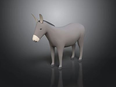 Gray Donkey 3D Model Standing On Dark Background With Reflection 3d model