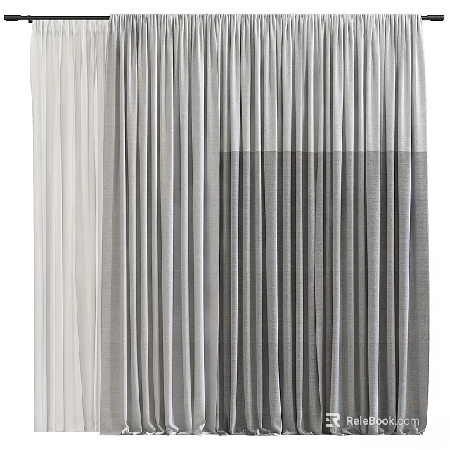 Modern Textured Curtains With Layered Neutral Tones And Elegant Drapery 3d model 