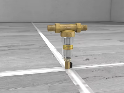 Brass Kitchen Water Filter Appliance With Transparent Cylinder And Efficient Filtration Design 3d model