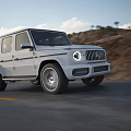 Silver Mercedes Benz G Class Driving On Highway 3d model
