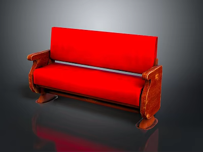 Red Upholstered Sofa with Wooden Arms and Elegant Classic Design 3d model