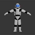 Humanoid Robot With White And Black Body Blue Eyes Standing On Dark Surface