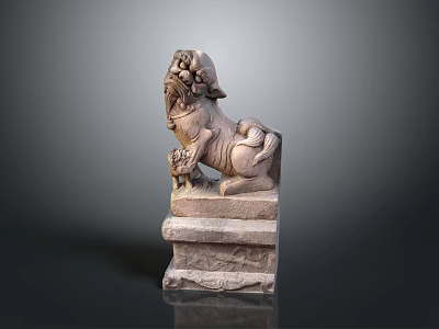 Traditional Stone Lion Guardian Statue With Carved Mane And Pedestal Base 3d model