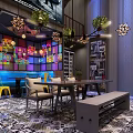 Elegant Modern Restaurant Interior With Colorful Chairs And Decorative Lighting