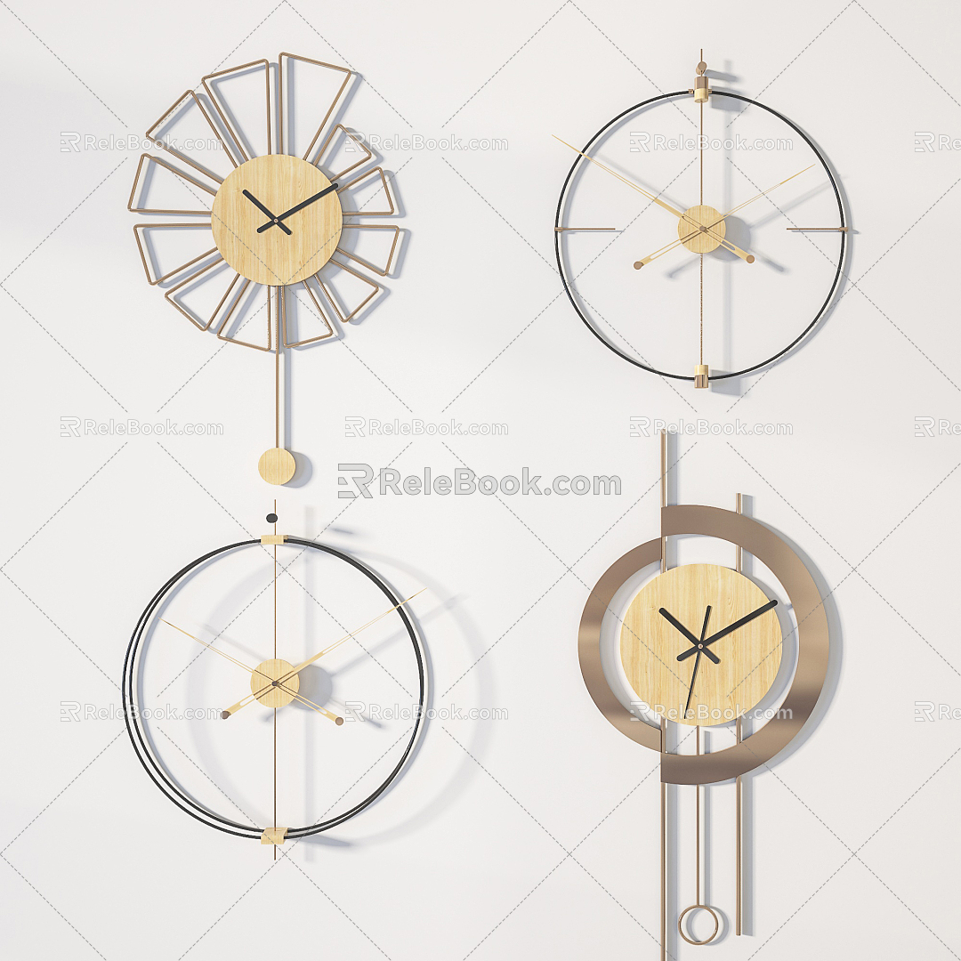 Light Luxury Clock Metal Wall Clock Combination 3d model