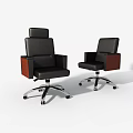 Two Black Leather Office Chairs with High Backrest Armrests and Swivel Wheels