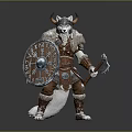 Mythical Wolf Head Viking Warrior With Horned Helmet Shield And Axe
