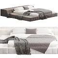 Modern Bedroom Interior Brown And White Double Bed With Blanket Pillow And Side Table