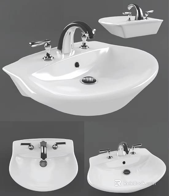 Modern White Ceramic Bathroom Washbasin With Chrome Faucet And Sleek Design 3d model 