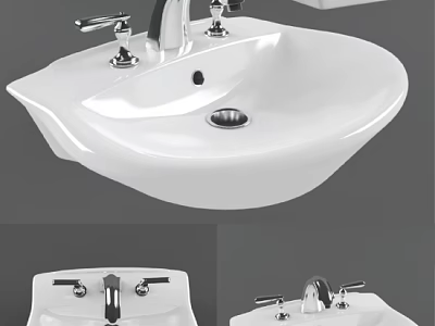 Modern White Ceramic Bathroom Washbasin With Chrome Faucet And Sleek Design 3d model