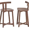 Modern Minimalist Single Walnut Wood Bar Stool With Crossed Legs And Simple Backrest