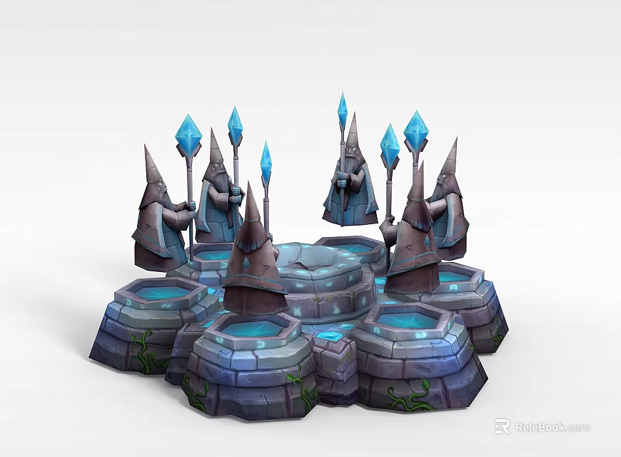 Fantasy Style Lockers With 3D Stone Base And Blue Glowing Spire Design Elements 3d model 