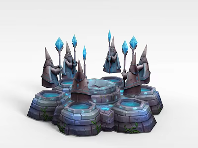 Fantasy Style Lockers With 3D Stone Base And Blue Glowing Spire Design Elements 3d model