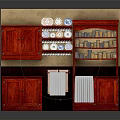 Kitchen Storage Interior With Red Cabinets Wall Plates Glass Door Jar Cabinet And Towels