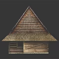 Traditional Building With Thatched Roof Long Wooden Structure And Glass Windows