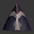Dark Blue Traditional Hat With Red Stitching White Trim And Tassel Design
