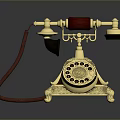 Vintage Golden Accent Telephone With Red Handset Rotary Dial And Metal Base