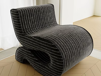 Modern Single Seater Sofa With Striped Velvet Upholstery And Unique Contoured Shape 3d model