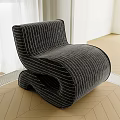 Modern Single Seater Sofa With Striped Velvet Upholstery And Unique Contoured Shape