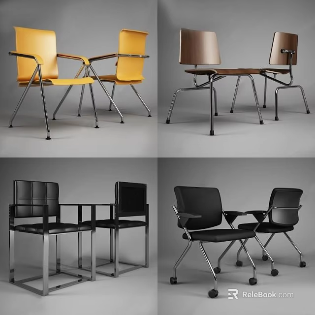 Modern Office Chairs In Multiple Colors With Metal Frame And Stylish Design For Workspace 3d model 