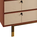 Modern Decorative Cabinet With Wooden Body Beige Drawers Metal Handles And Gold Legs