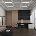 Modern Minimalist Office Interior With Sofa Coffee Table Desk And Large Windows