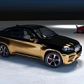 Luxury Golden Black SUV With Red Sports Car In Modern Bright Display Space Shiny Finish