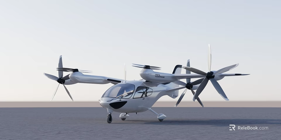 Futuristic Electric Helicopter with Multiple Rotors and Modern Design on Ground 3d model 