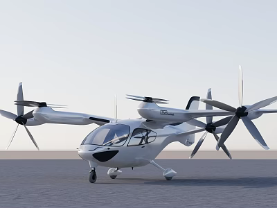 Futuristic Electric Helicopter with Multiple Rotors and Modern Design on Ground 3d model