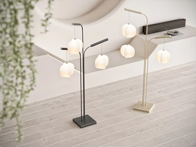 Modern Floor Lamps With Spherical White Shades Black And Gold Bases For Home Decor 3d model