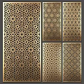 Gold Decorative Partition With Intricate Laser Cut Ornate Patterns For Interior Decoration 3d model